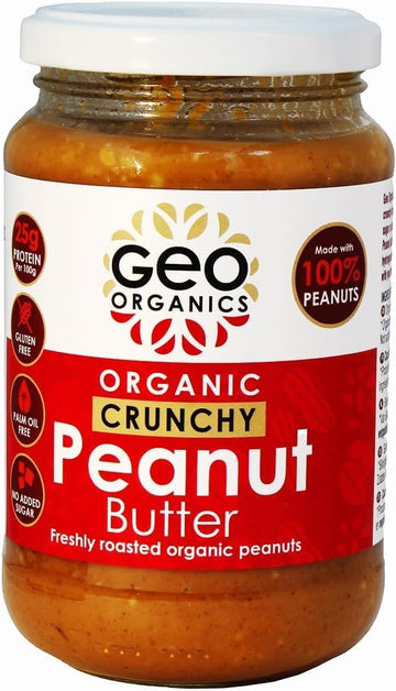 Geo Organics Crunchy Peanut Butter 350G Jar (3Pk) -Made With 100% Organic Roasted Peanuts -Natural, No Palm Oil, No Added Sugar, No Salt, Hi-Oleic Peanuts, High Protein, Gluten Free, Vegan, Dairy Free