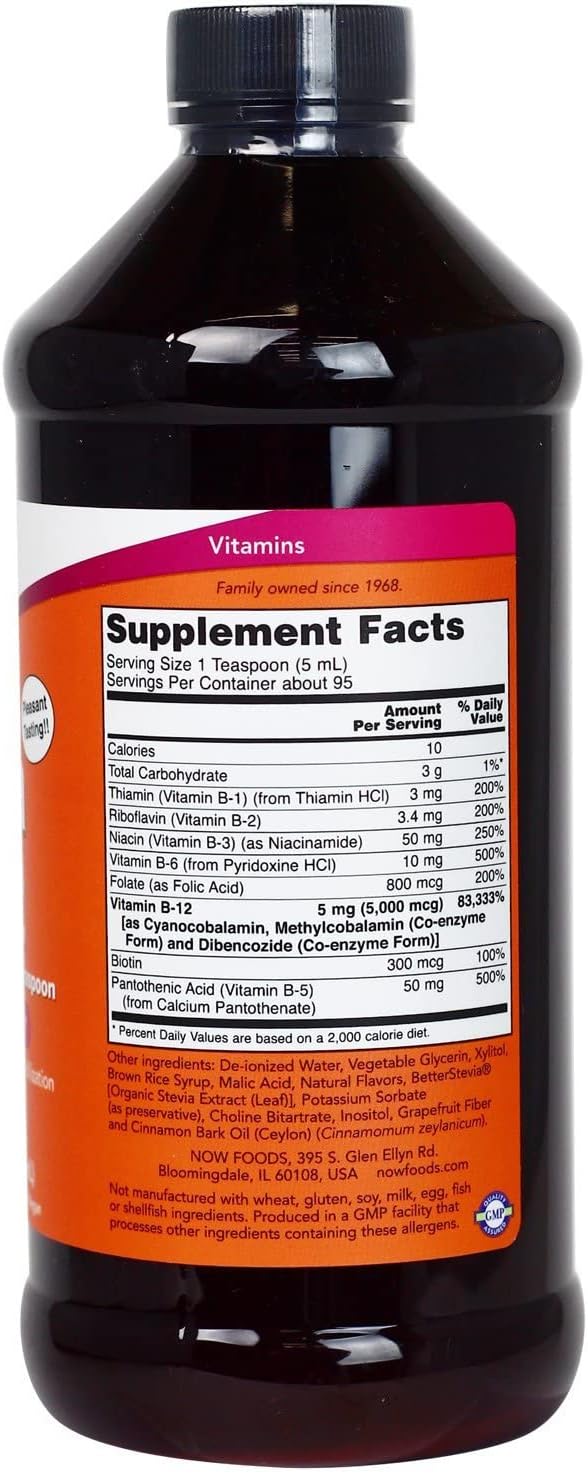 NOW Foods - Ultra B-12 Liquid Cellular Energy Boost 5000 mcg. - 16 oz. (2-Pack) : Health & Household