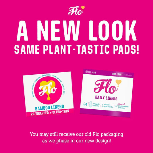 Flo Organic Bamboo Leakproof, Highly Absorbent Slim Panty Liners - Individually Wrapped - Biodegradable & Cruelty, Plastic & Vegan Free - 48 Pack
