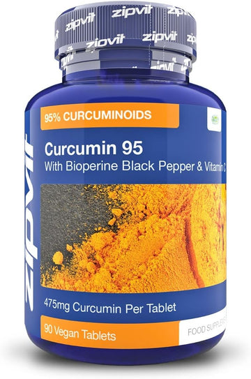 Zipvit Curcumin 95 With Bioperine, Turmeric Curcumin Supplement With 95% Active Curcumin. 90 Vegan Tablets, 3 Months Supply. Vegetarian Society Approved Curcumin Supplement