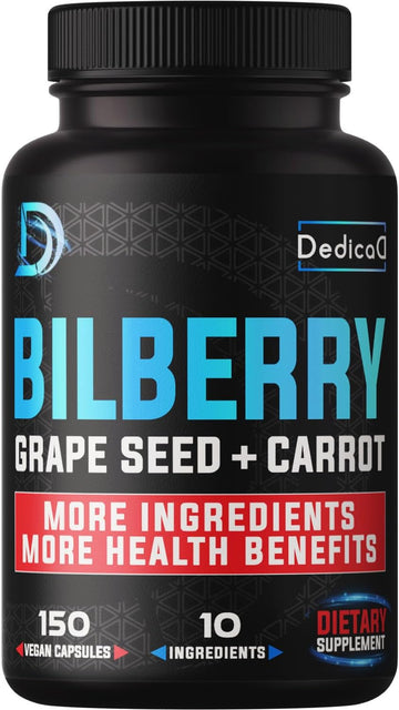 20:1 Bilberry Extract Capsules - 5 Month Supply - Support Eyes, Vision & Heart Health - 10In1 Plus Grape Seed, Carrot, Elderberry, Eyebright & Others - 150 Counts