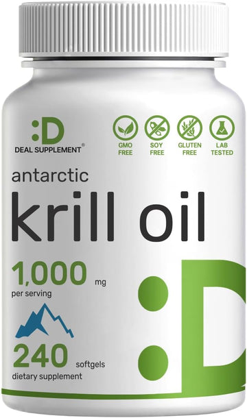 Deal Supplement Antarctic Krill Oil, 1,000Mg Per Serving, 240 Softgels – Mercury Free, No Fishy Taste – Rich In Omega-3S, Epa, Dha, Astaxanthin, & Phospholipids – Non-Gmo, No Gluten