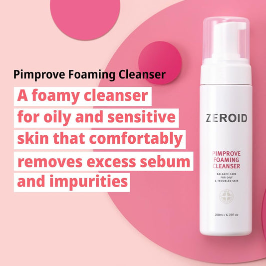 Zeroid | Pimprove Foaming Cleanser | Foam Type Facial Cleanser For Oily And Sensitive Skin | Face Wash For Women And Men | Korean Facial Care Products | Face Wash Skin Care | 6.76 Fl Oz (200Ml)