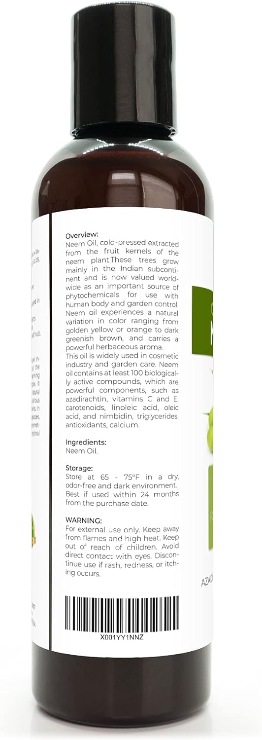 velona Neem Oil USDA Certified Organic - 4 oz | 100% Pure and Natural Carrier Oil | Virgin, Unrefined, Cold Pressed | Hair, Body and Skin Care | Use Today - Enjoy Results…