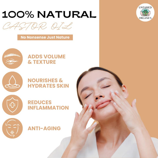 100% Organic Castor Oil Roll On For Eyebrows, Lips, Under Eyes, Eyelashes, Cuticles - Mess Free Roller Ball - Certified Organic, Cold Pressed, Hexane Free - Travel Sized Glass Bottle