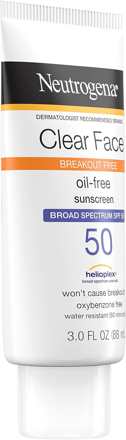 Neutrogena Face Sunscreen, Broad Spectrum Spf 50 Clear Face, Breakout Free Lotion, Fragrance- & Oxybenzone-Free, Non-Comedogenic, 3 Fl. Oz