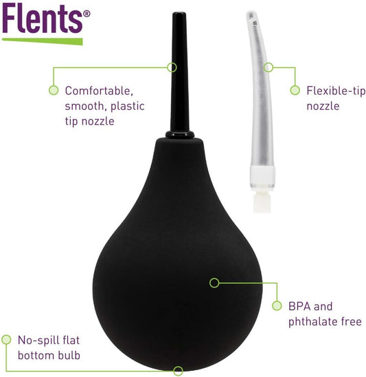 Flents Enema Douche Silicone Bulb for Men and Women, Black
