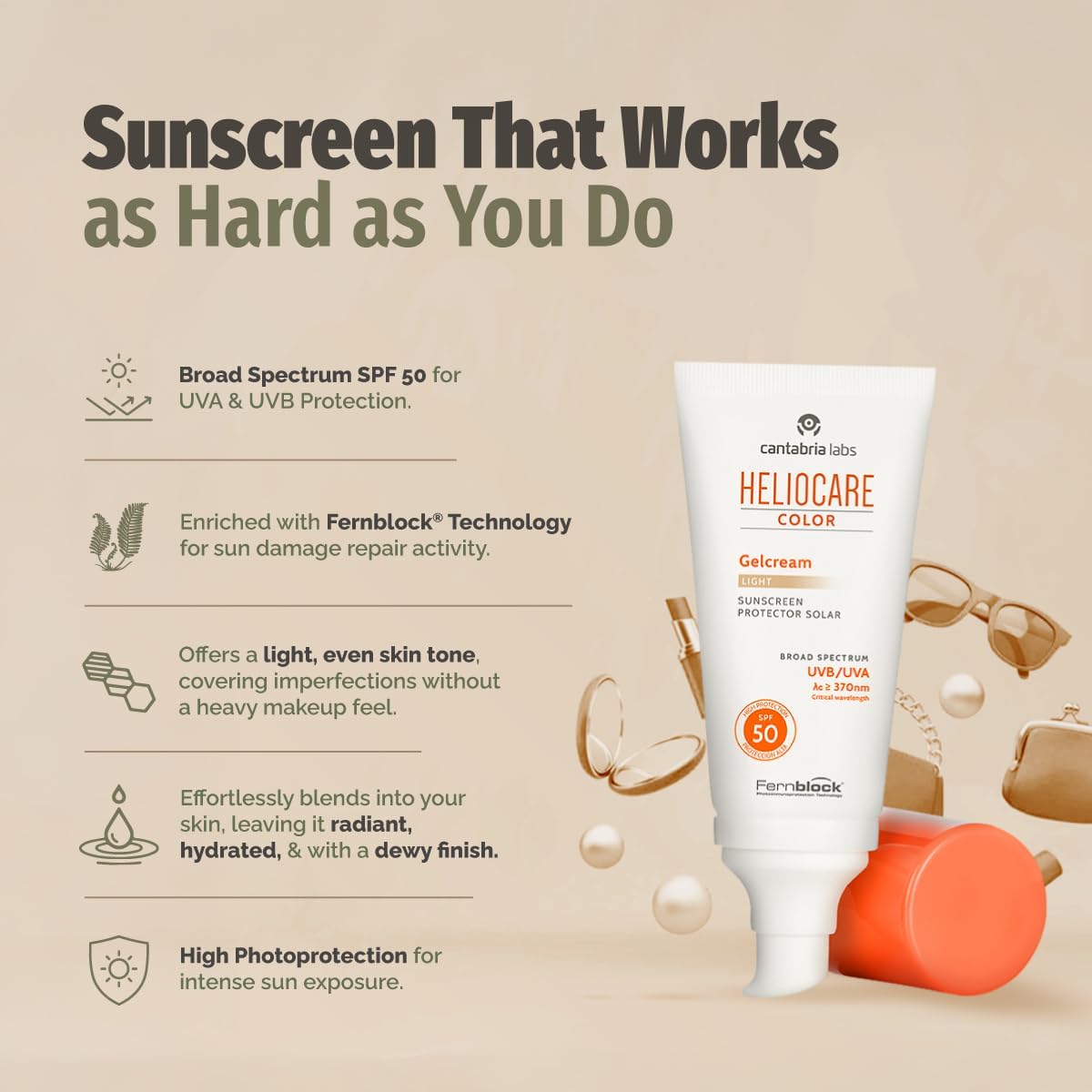 Heliocare Colour Gel Cream Light Tinted Sun Protection Spf 50 Uvb Uva Protection 50 Ml