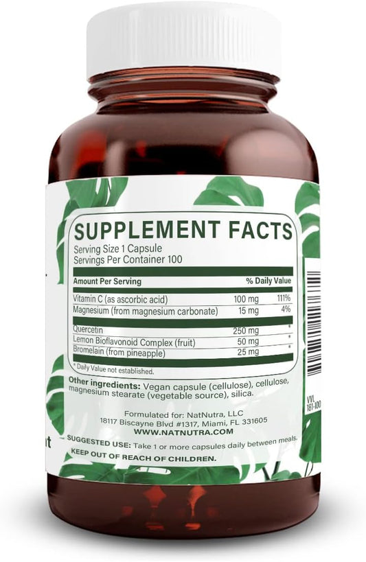 Natural Nutra Quercetin Complex With Bromelain And Vitamin C Citrus Bioflavonoid Supplement, Promotes Liver Health, 100 Vegan And Vegetarian Capsules