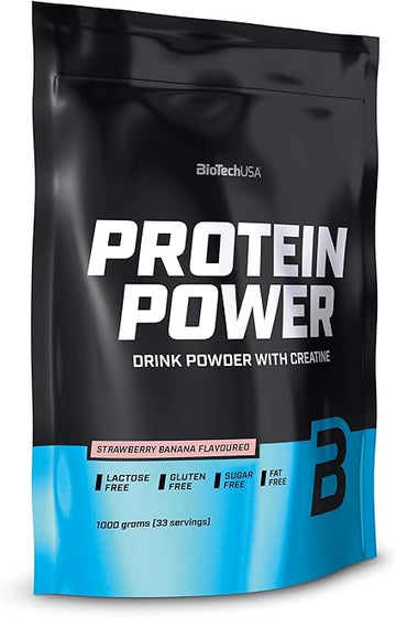Biotechusa Protein Power | High Protein, Sugar-Free, Lactose-Free, Gluten-Free | Added Creatine, 500 G, Strawberry-Banana