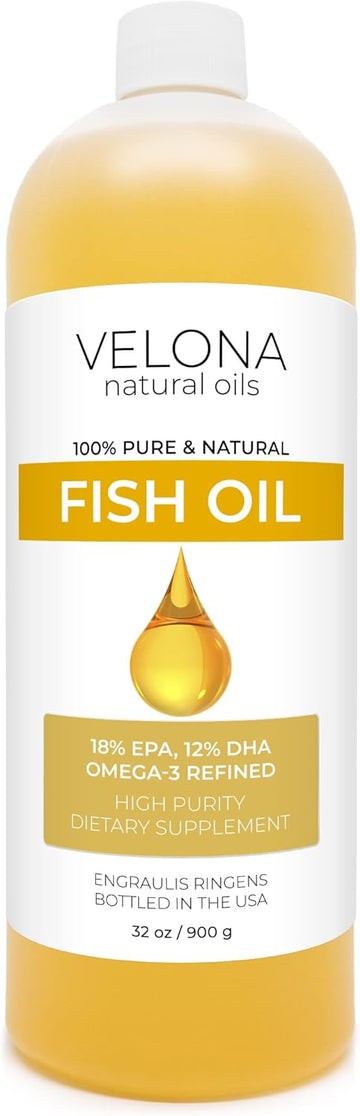 velona Fish Omega-3 Oil 32 oz | 100% Pure and Natural Carrier Oil | Refined, Cold pressed | Vitamin E, D, Omega-3 | Cooking, Skin, Face, Body, Hair Care | Use Today - Enjoy Results