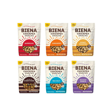 Biena Roasted Chickpea Snacks – Variety Pack Of 6, 5 Ounce Bags – Crispy Barbecue, Habanero, Honey Roasted, Sea Salt, Ranch & Everything Bagel Chickpeas –Delicious, Healthy Snacks For Adults And Kids