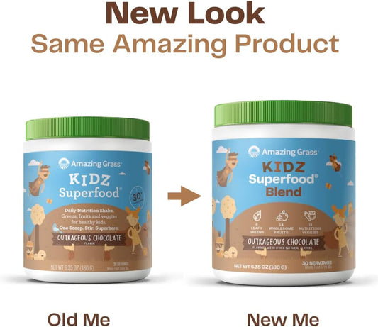 Amazing Grass Kidz Superfood: Organic Greens, Fruits, Veggies, Beet Root Powder & Probiotics For Healthy Kids, Outrageous Chocolate, 30 Servings, 6.35 Ounce (Pack Of 1)