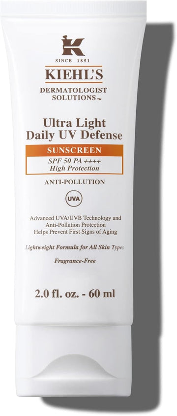 Kiehl’S Ultra Light Daily Uv Defence Spf 50 Pa++++, Lightweight Facial Sunscreen, Pollution Protection, Uva/Uvb Protection, All Skin Types