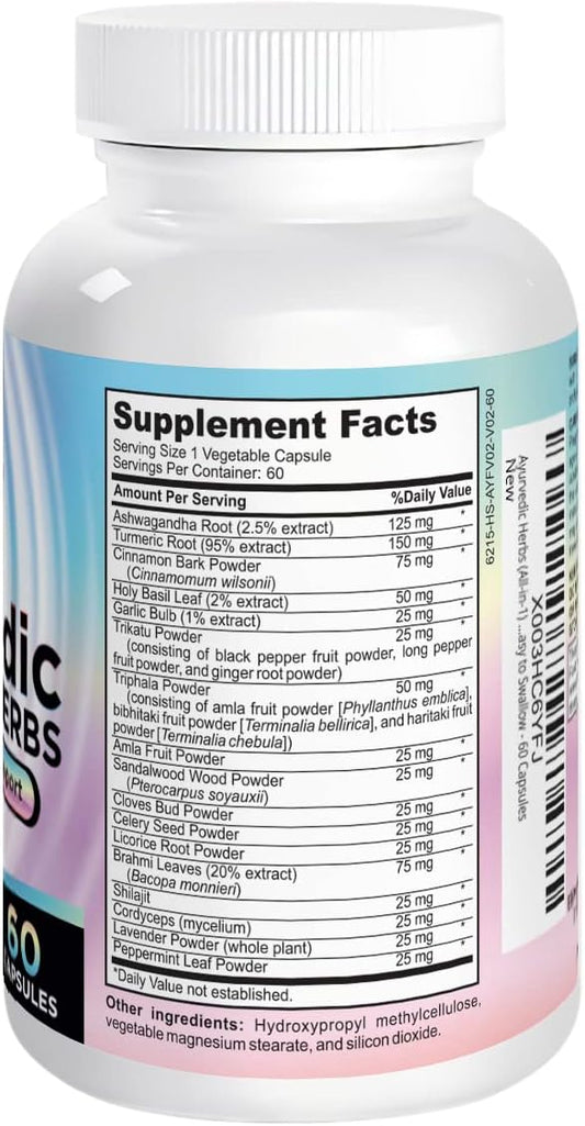 Ayurvedic Herbs (All-In-1) Supplement 2-Month Supply - Ayurveda Mind, Body & Spirit Herbal Blend Complex With 17 Active Ingredients - Natural Ayurvedic Supplements - 60 Capsules