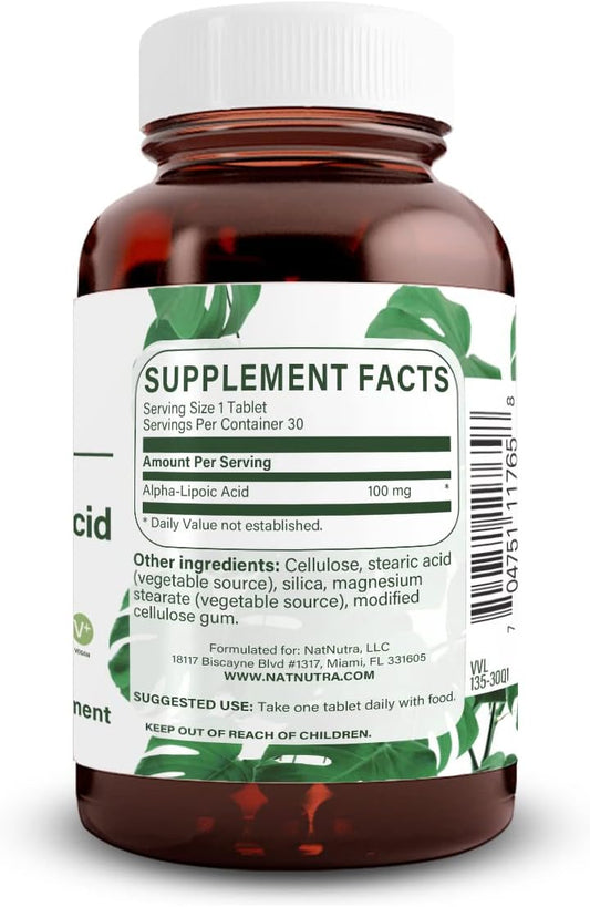 Natural Nutra R-Alpha Lipoic Acid, Improve Bone And Heart Health, Aid Memory & Cognition, Improve Nerve Function Contributes To Overall Health, Gluten Free 100 Mg, 30 Vegan And Vegetarian Tablets