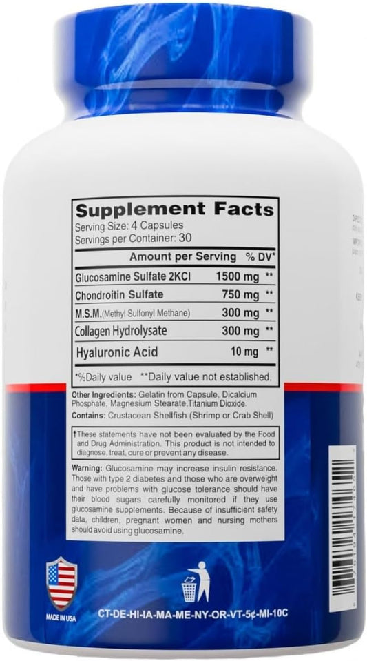 Alfa Vitamins Alflexil Glucosamine, Chondroitin & Collagen Supplement, Gluten Free, Supports Joints, Bones & Knees, Includes Msm & Hyaluronic Acid For Mobility & Joint Health, 120 Capsules