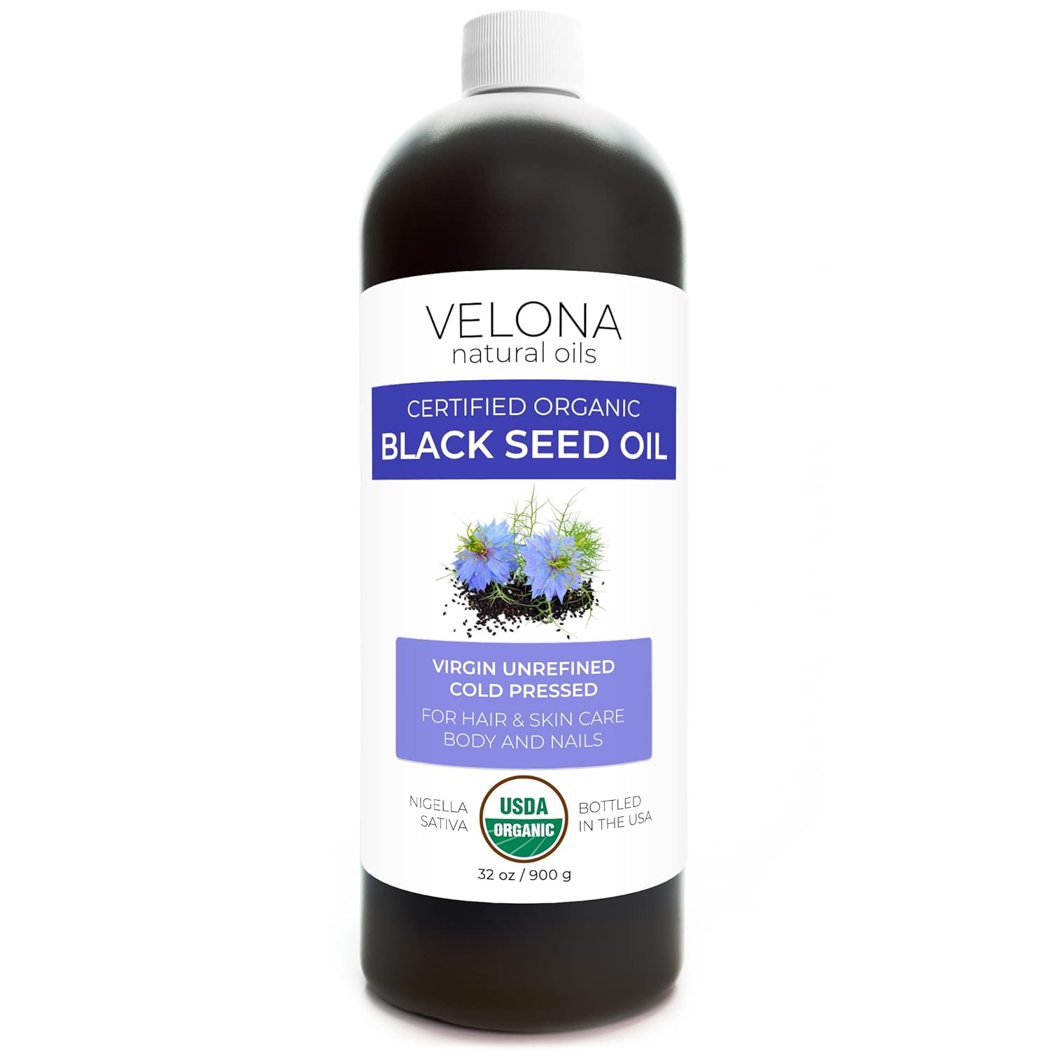 velona Black Cumin Seed Oil USDA Certified Organic - 32 oz | 100% Pure and Natural Carrier Oil | Unrefined, Cold Pressed : Health & Household