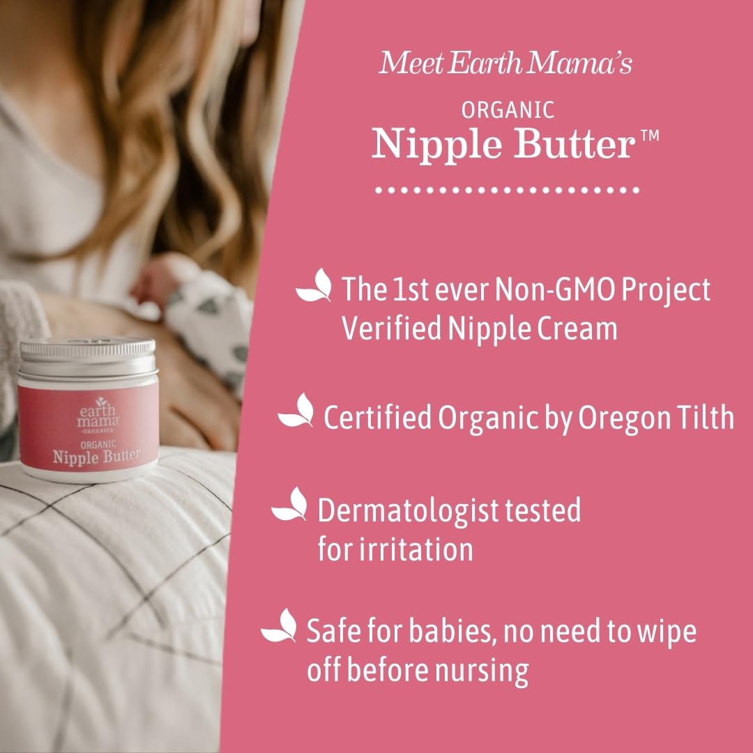 Earth Mama Organic Nipple Butter™ | Nipple Cream Safe For Breastfeeding | Postpartum Essentials For Nursing | Non Lanolin Nipple Cream, 2 Fl Oz (2-Pk) : Baby
