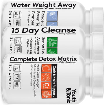 3Pk Detox Cleanse Kick Off Weight Management | Colon Cleanser + Water Loss Pills W Dandelion + Acv Full Body Detox + Probiotics | For Flat Stomach, Waistline, Metabolism, Bloating β 90 Pills