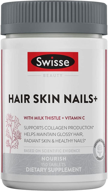 Swisse Biotin Hair Skin And Nails Collagen Supplement For Women & Men | Milk Thistle, Biotin, Vitamin C, Zinc & Iron | Supports Hair Growth & Collagen Production | Collagen Supplement | 150 Tablets