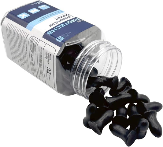 Flents Protechs Contoured For Comfort Foam Ear Plugs, Soft & Comfortable Hearing Protection For Work, Construction, Heavy Machinery, Studying, Travel & Sleep, Nrr 32, Easy To Use, Black, 50 Pairs