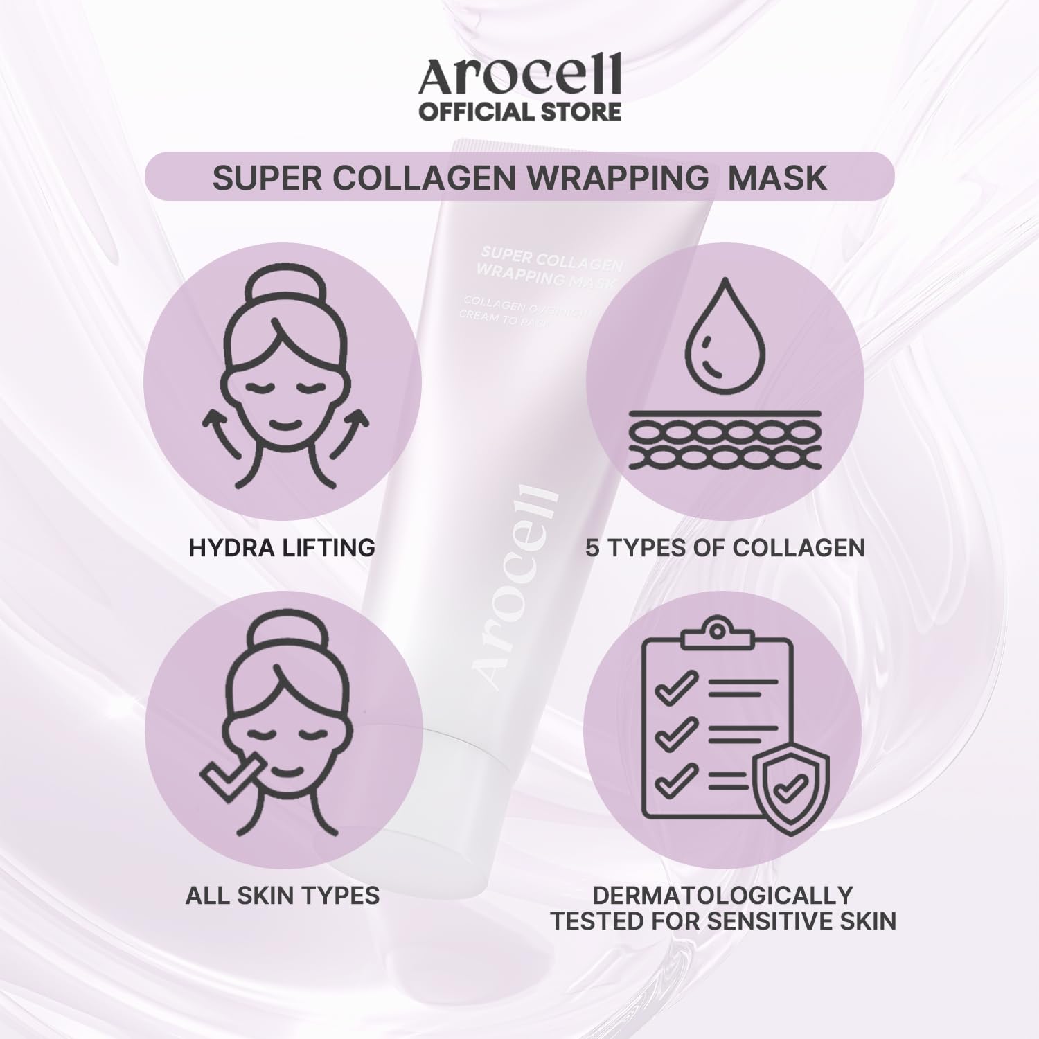 Arocell Super Collagen Wrapping Peel Off Facial Mask With Soft Silicone Brush