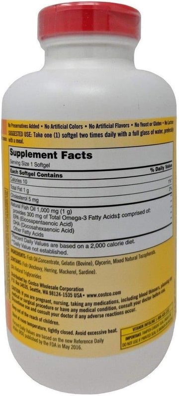 Kirkland Signature Fish Oil Concentrate with Omega-3 Fatty Acids, 400 Softgels, 1000mg