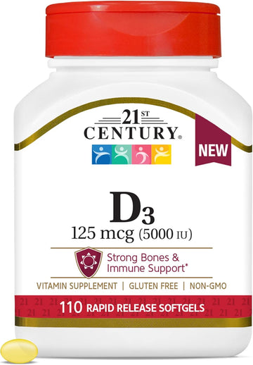 21St Century Healthcare Vitamin D3 125 Mcg (5,000 Iu) Rapid Release Softgels, 110 Count