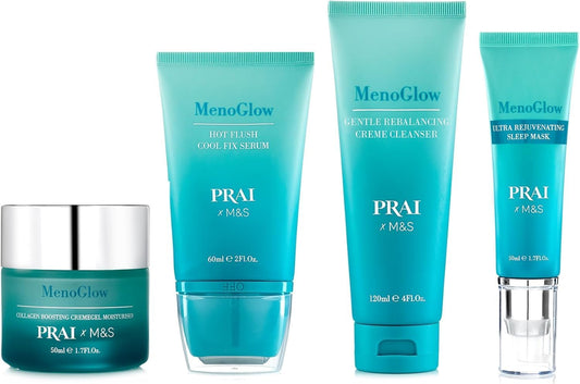 Prai Menoglow Set - Super Hydrating Rejuvenating Night Trio Set - Including Hydrating Sleep Creme 50Ml - Ultra Rejuvenating Sleep Mask 50Ml & Menoglow Tonic 198Ml