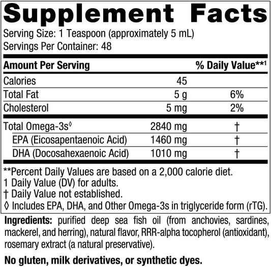 Nordic Naturals Ultimate Omega Liquid, Lemon Flavor - 8 oz - 2840 mg Omega-3 - High-Potency Omega-3 Fish Oil Supplement with EPA & DHA - Promotes Brain & Heart Health - Non-GMO - 48 Servings