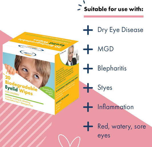 The Eye Doctor Junior Eyelid Wipes - 20X Individually Wrapped Kids Eye Lid Cleansing Wipes - Daily Hygiene & Dry Eye Relief - Suitable For Children'S Sensitive Eyes
