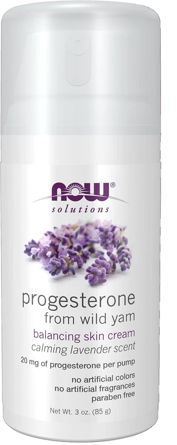 Now Solutions, Natural Progesterone, Balancing Skin Cream With Lavender, 20 Mg Of Natural Progesterone Per Pump, 3-Ounce