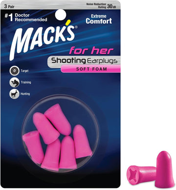 Mack'S For Her Soft Foam Shooting Ear Plugs, 3 Pair - Small Earplugs For Hunting, Tactical, Target, Skeet And Trap Shooting
