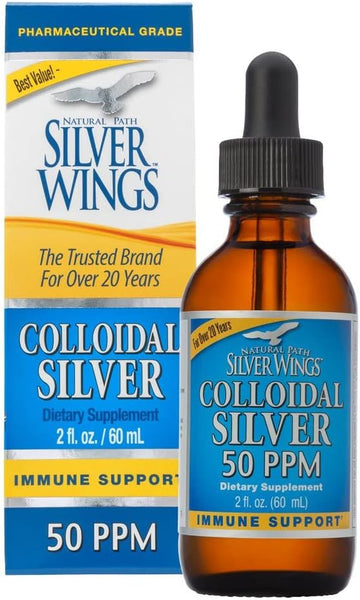 Natural Path Silver Wings Colloidal Silver 50Ppm (250Mcg) Immune Support Supplement 2 Fl. Oz. Dropper