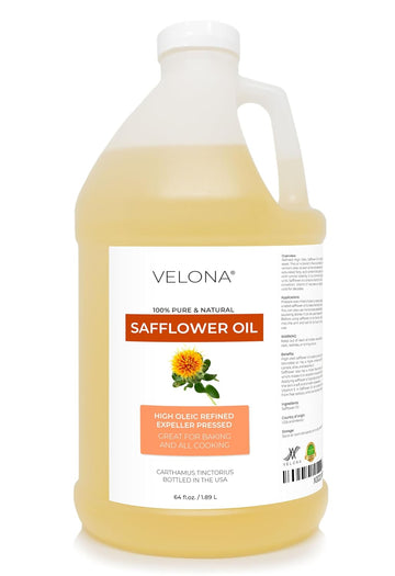 velona Safflower Oil 64 oz | 100% Pure and Natural Carrier Oil | Refined, Expeller Pressed | Cooking, Skin, Hair, Body & Face Moisturizing | Use Today - Enjoy Results