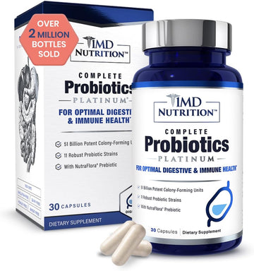 1Md Complete Probiotics Platinum | Supports Digestive Health | With Nourishing Prebiotics, 51 Billion Live Cfu, 11 Strains, Dairy-Free | 30 Vegetable Capsules (3-Pack)