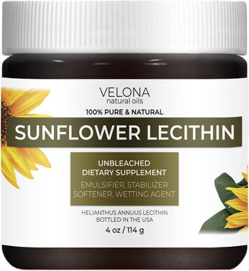 Velona Pure Liquid Sunflower Lecithin 4 Oz | Food Grade | Unbleached | Emulsifier, Stabilizer, Softener, Smoother, Wetting Agent | Use Today - Enjoy Results