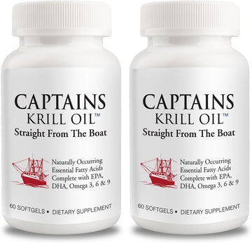 Captains Pure Antarctic Krill Oil Softgels | Omega 3 Epa, Dha With Astaxanthin & Phospholipids| No Additives Or Chemicals | 1000Mg Per Serving, 60 Capsules, 2-Pack