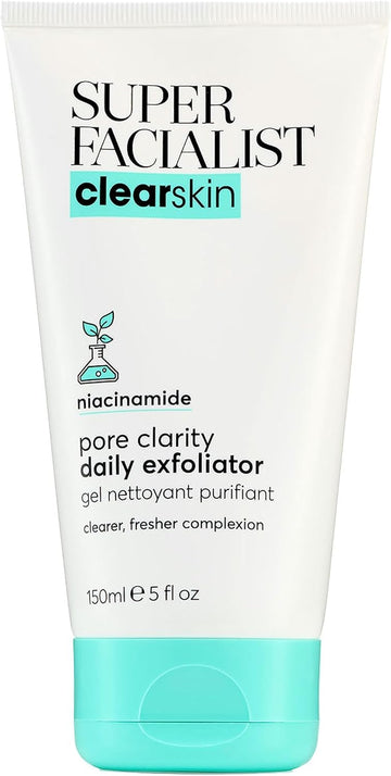 Super Facialist Pore Clarity Daily Exfoliator - Acne Treatment & Blackhead Remover Exfoliator With 1% Niacinamide, Tea Tree Oil & Prebiotics, Vegan Friendly 150Ml