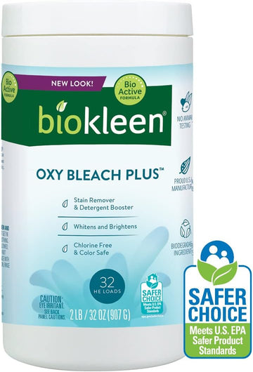 Biokleen Laundry Oxygen Bleach Plus 32 He Loads - Concentrated Stain Remover, Whitens & Brightens, Eco-Friendly, Plant-Based, No Artificial Fragrance Or Preservatives, 2 Pounds, 32 Fl Oz