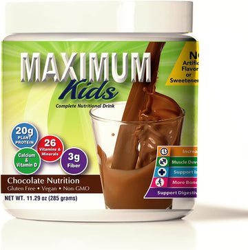Maximum Kids Complete Organic Powder Mix. Great Tasting, Easy To Use, Complete Nutritional Drink With 26 Vitamins And Minerals, 20G Of Plant Protein, 3G Of Fiber. Kid Tested. Parents Approved