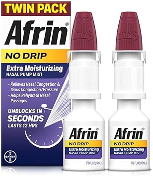 Afrin No Drip Extra Moisturizing 12 Hour Nasal Congestion Relief Pump Mist, Sinus Spray Decongestant - 15 Ml