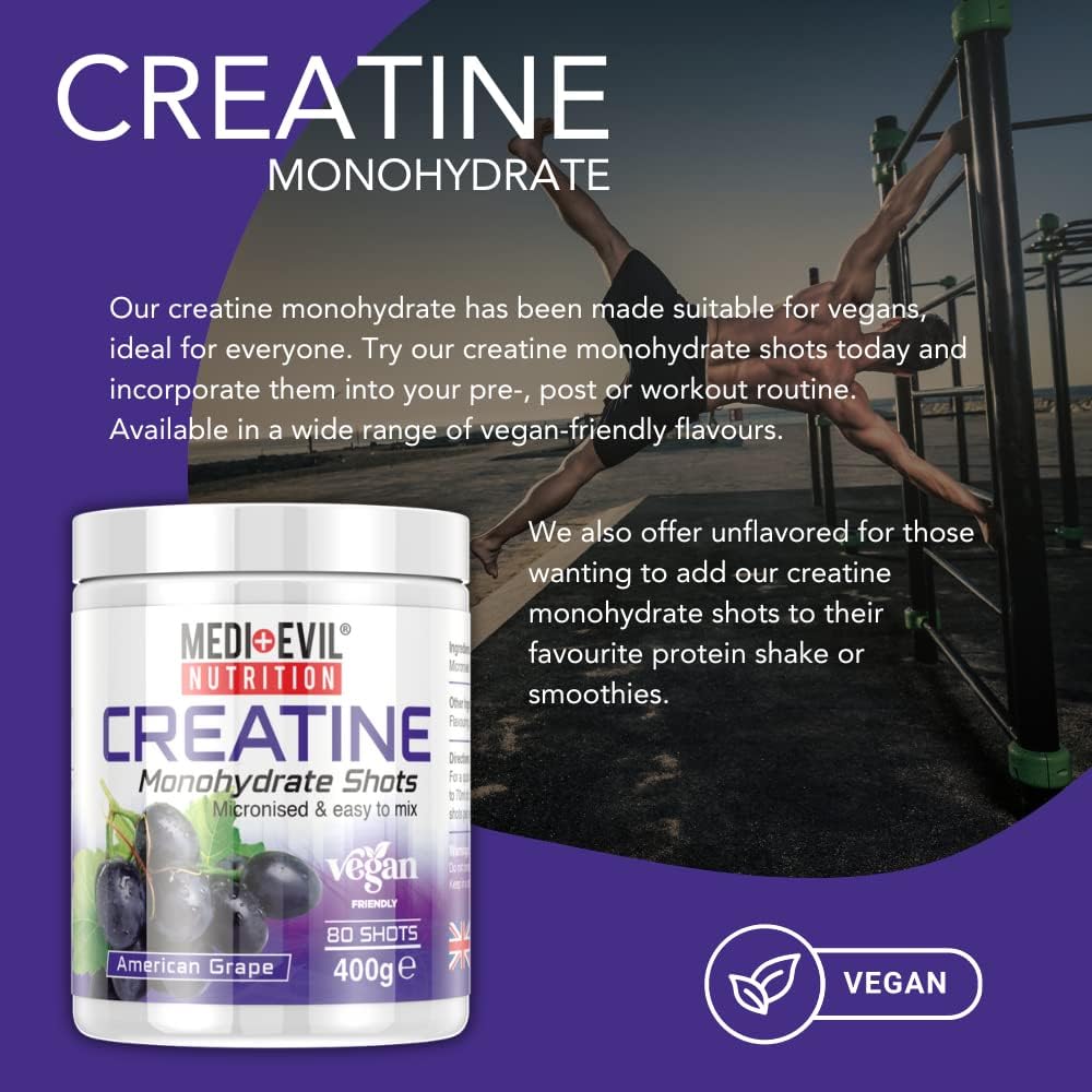 Medi-Evil Nutrition Creatine Monohydrate Shots Powder Form 400g (American Grape) : Amazon.co.uk: Health & Personal Care