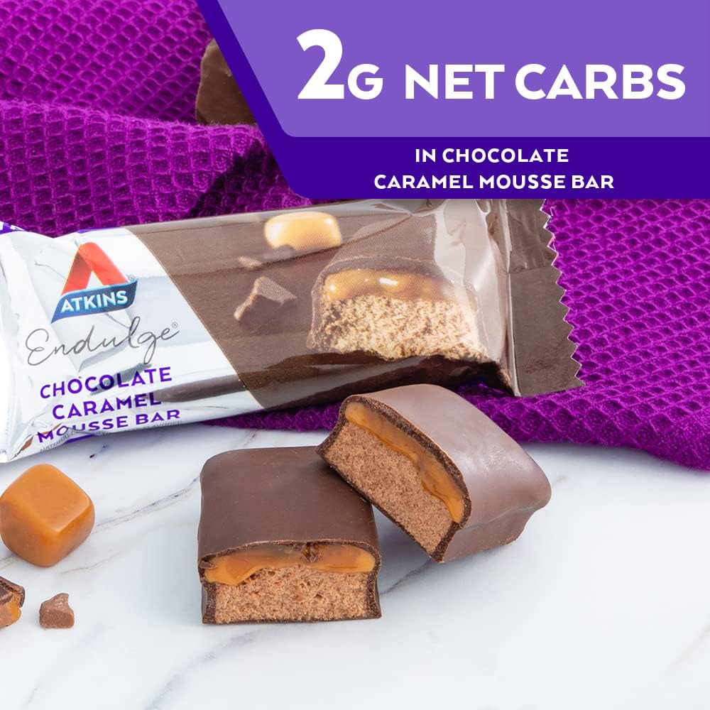 Atkins Endulge Chocolate Caramel Mousse Bar, Dessert Favorite, 1G Sugar, High In Fiber, 5 Count : Grocery & Gourmet Food