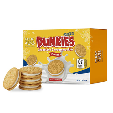 Choczero Gluten-Free Vanilla Sandwich Cookies With Creme - Low Sugar, Keto Friendly Dunkies (1 Box, 9Oz)
