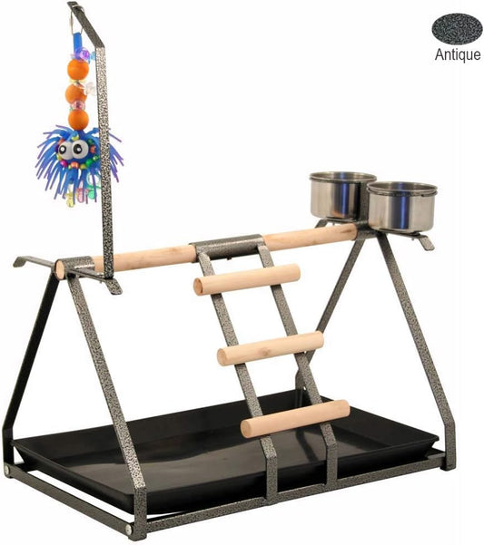 Tabletop Parrot Stand With Toy Hanger & Feeder Antique221102Np
