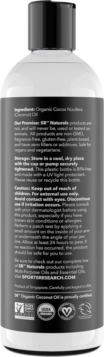 Sports Research Organic Fractionated Coconut Oil - 100% Pure Multi-Pur