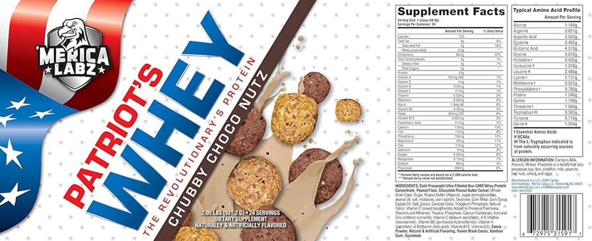 Merica Labz Patriot'S Whey, The Revolutionary'S Protein, 25G Protein, 25 Servings (Chubby Choco Nutz) : Health & Household