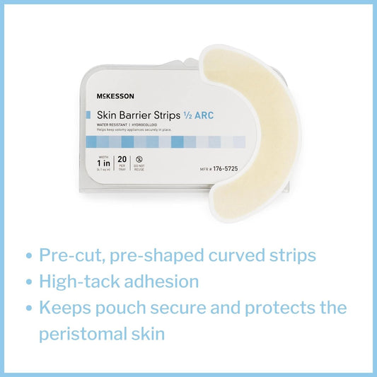 McKesson Skin Barrier Strips, Ostomy, Water Resistant, Hydrocolloid, 1/2 Arc Shape, 1 in Width, 20 Count, 14 Packs, 280 Total